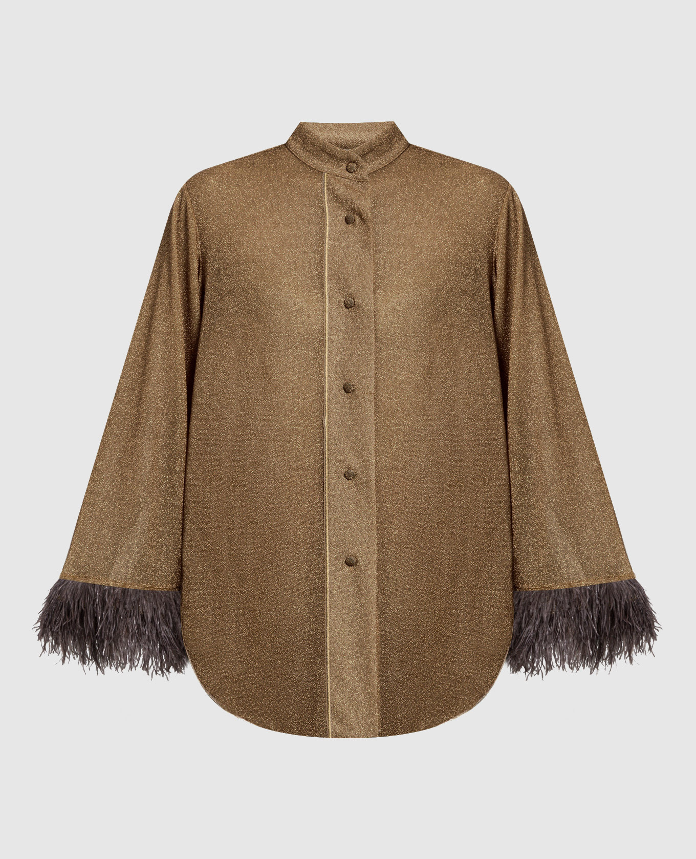 Оливковая блуза HS22 Lumiere Plumage со страусиными перьями