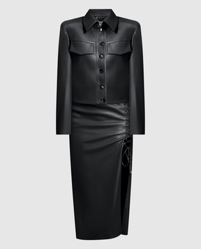 Blazy Shower Черный костюм из куртки и юбки со шнуровкой VEGANLEATHERBLACK