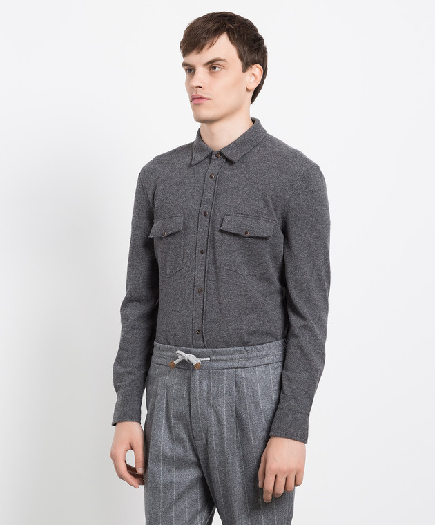Brunello Cucinelli Темно-серая рубашка из шерсти, кашемира и шелка M3600276 изображение 3