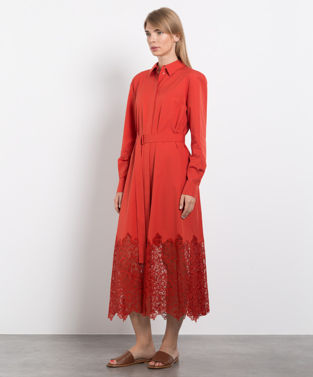 Loro Piana Червона сукня-сорочка міді Carola з мереживом FAM0878 зображення 3