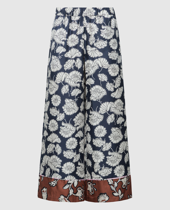 Blue pants made of DIVO silk in a floral print