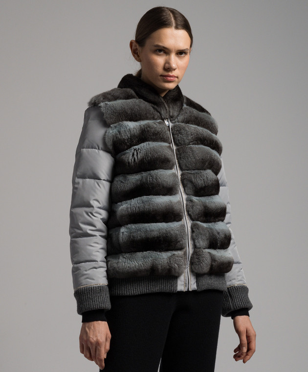 Rindi Gray down jacket with chinchilla fur and monil chain 152CH022 image 3