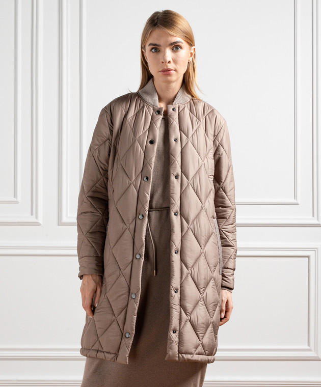 Peserico Brown coat with figured quilting and monil chain S234056984B image 3