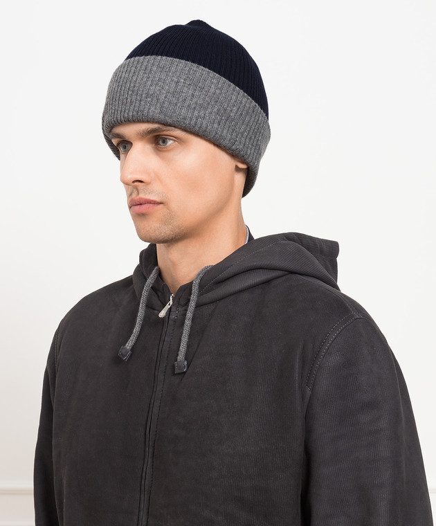 Brunello Cucinelli Темно-синяя шапка из кашемира с контрастным отворотом M2293600 изображение 2