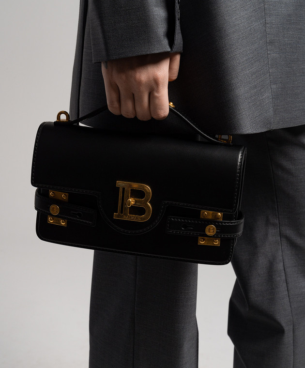 Balmain - Черная кожаная сумка B-BUZZ 24 с металлическим логотипом
