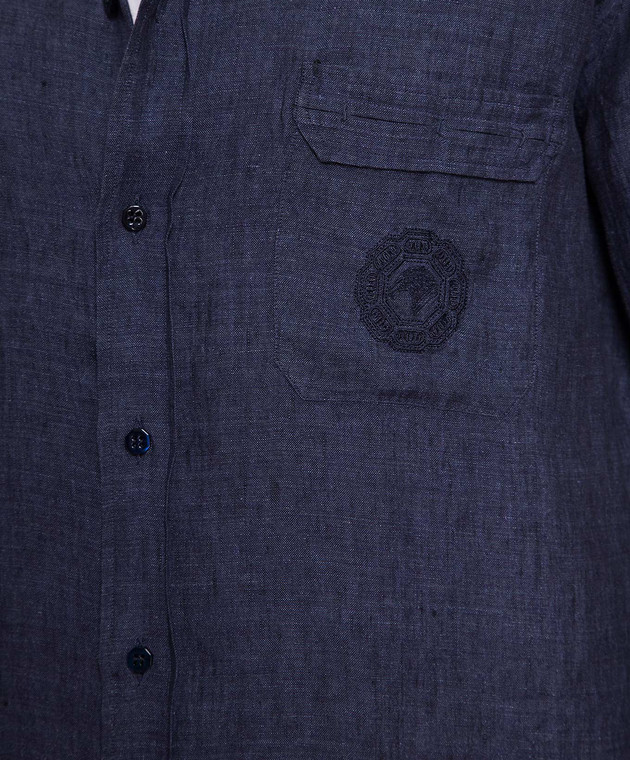 Stefano Ricci Blue linen shirt with logo embroidery MC006703LX2330 image 5