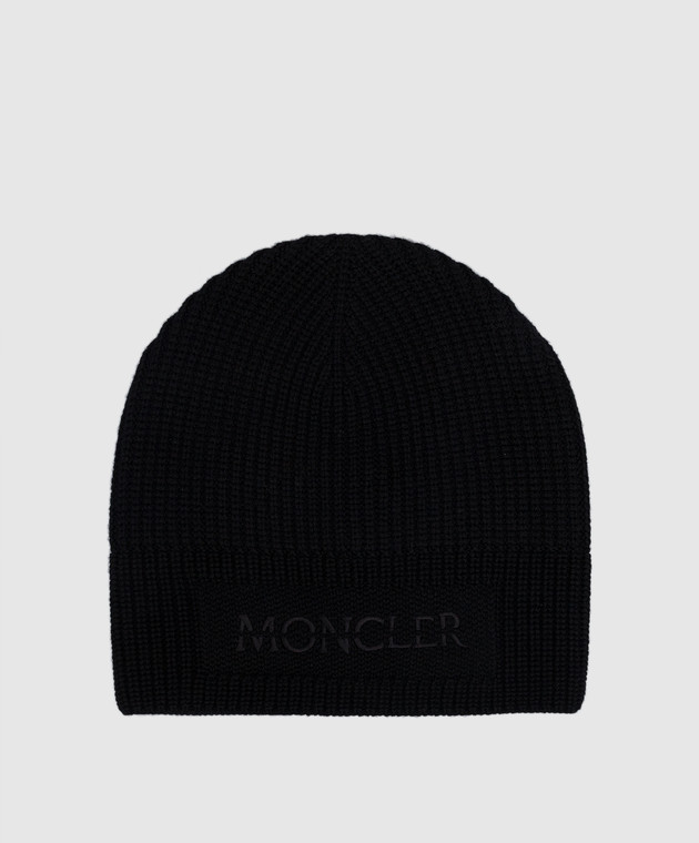 Moncler Чорна вовняна шапка з вишивкою логотипу 3B00003M1131