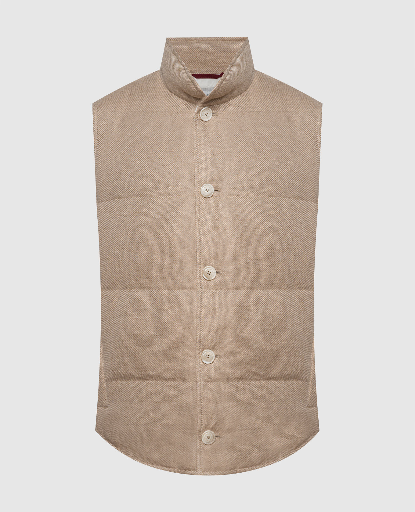 Beige down vest made of linen, wool and silk