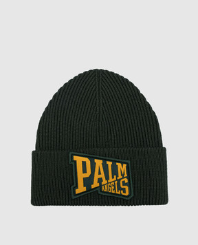 Palm Angels Зеленая шапка из шерсти с нашивкой логотипа PMLC030F23KNI001