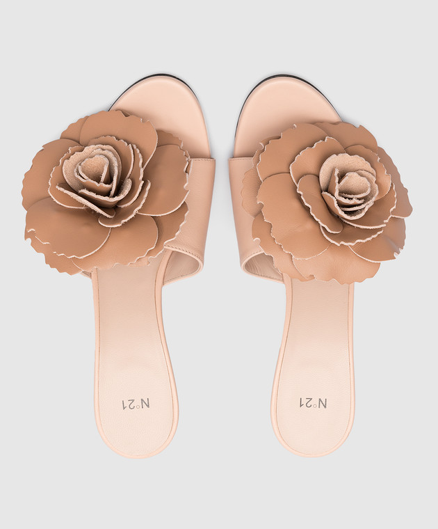 N21 Pink leather sandals with a rose 23ECPXNV15065 изображение 4