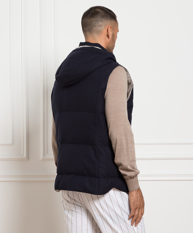 Brunello Cucinelli Синий пуховый жилет из шерсти, шелка и кашемира MM4851162 изображение 4
