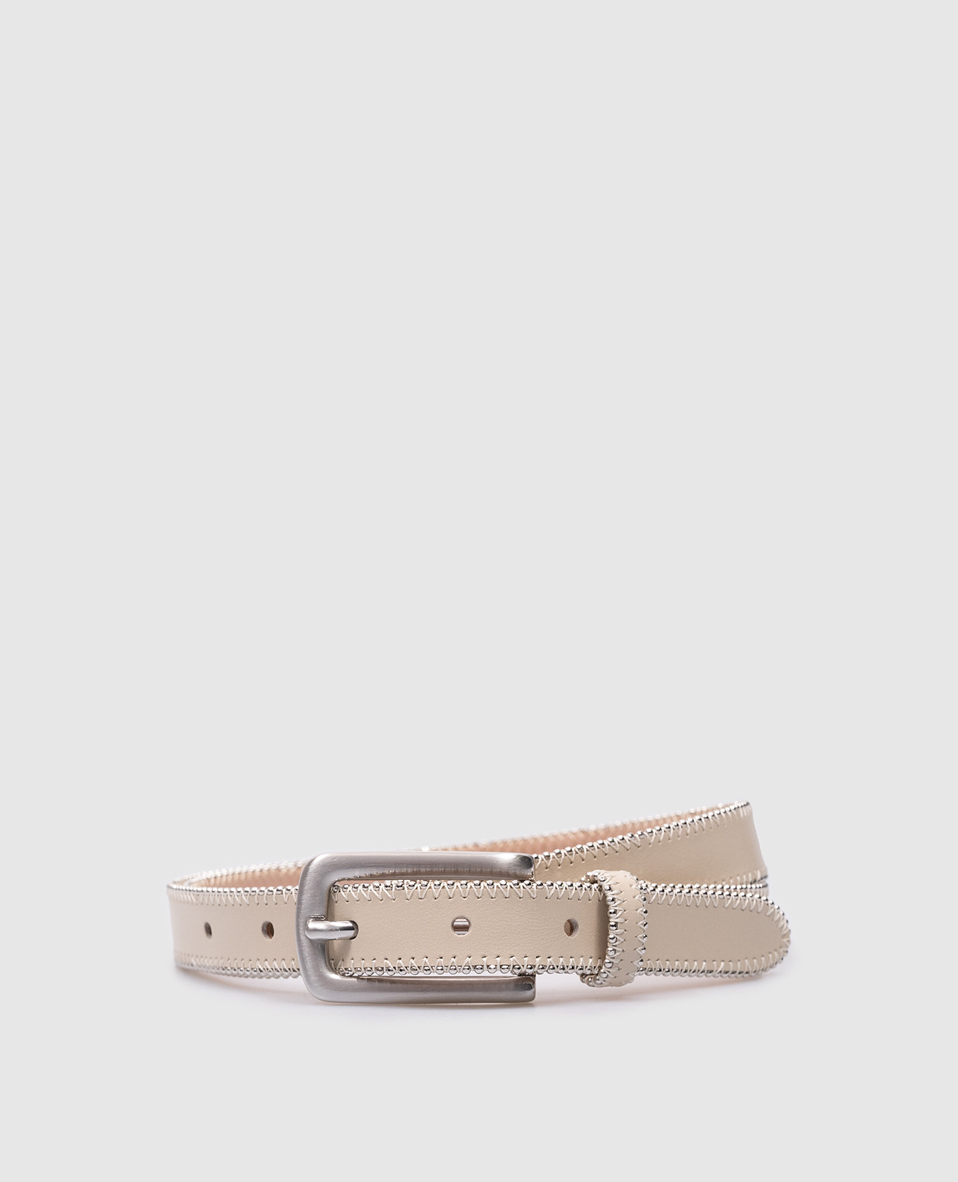 Beige leather belt with monil chain
