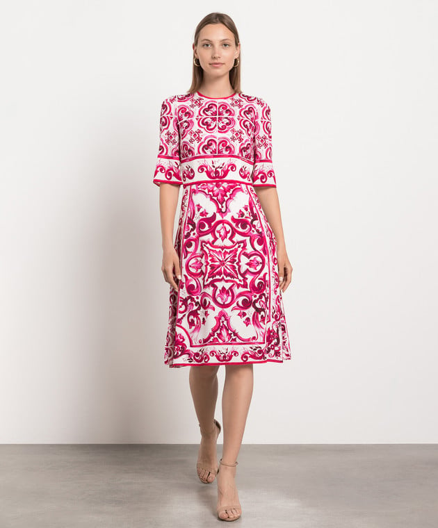 Dolce&Gabbana Pink dress made of silk with a Majolica print F6ADSTHPABL image 2