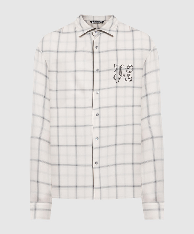 Palm Angels Gray checkered shirt with monogram PMGE010E23FAB002