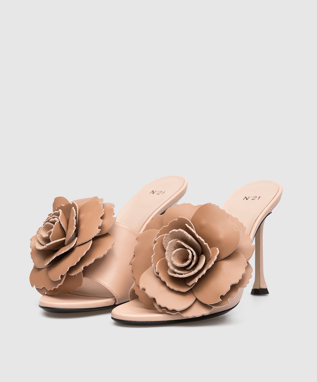 N21 Pink leather sandals with a rose 23ECPXNV15065 изображение 2