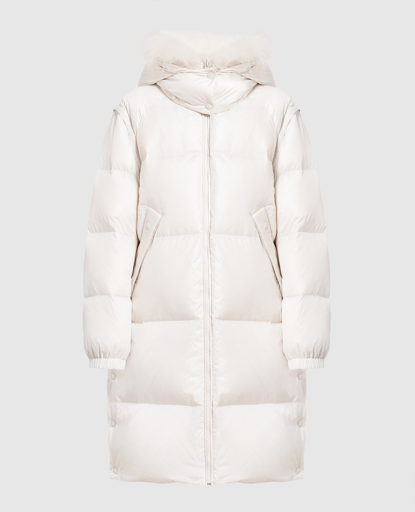 

Белый пуховик с мехом, Пуховики