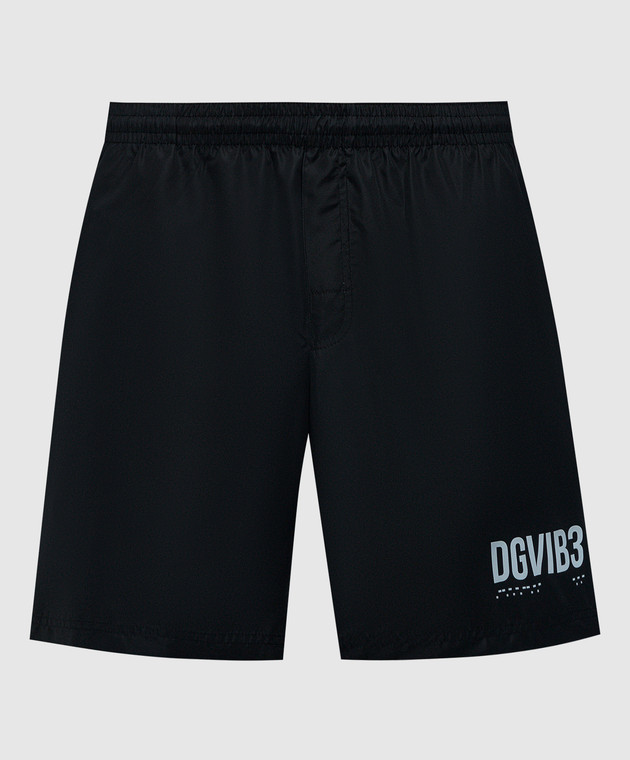 Dolce&Gabbana Black swim shorts with branded print M4F25TFUSFW
