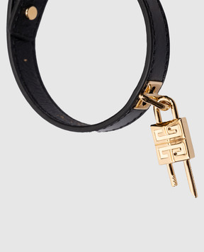 Givenchy Черный кожаный браслет Mini Lock с подвеской BF20GHF047
