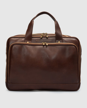 Brunello Cucinelli Коричневая кожаная деловая сумка с логотипом MBCIU391