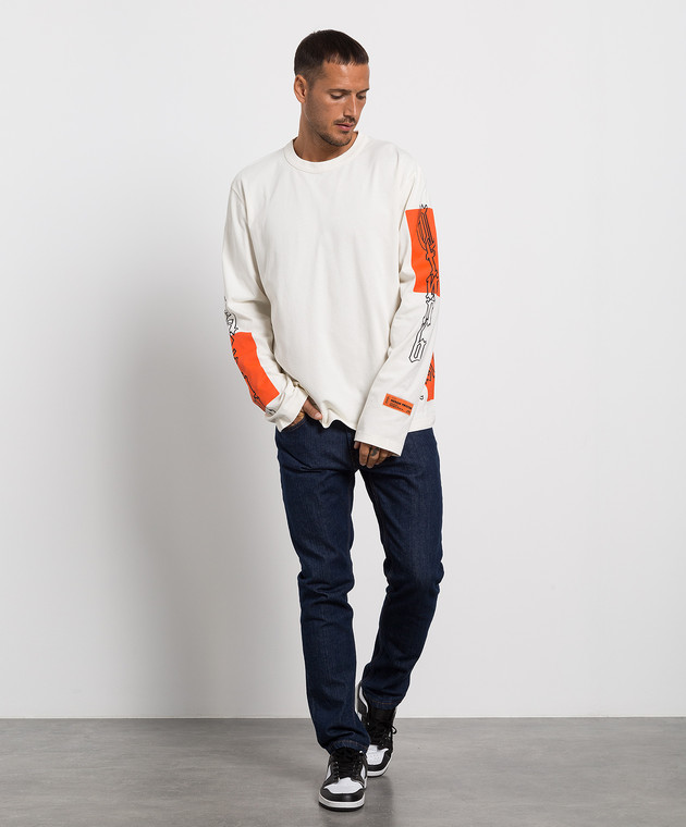 Heron Preston Лонгслив молочного цвета с принтом в готическом стиле HMAB026F22JER002 изображение 2