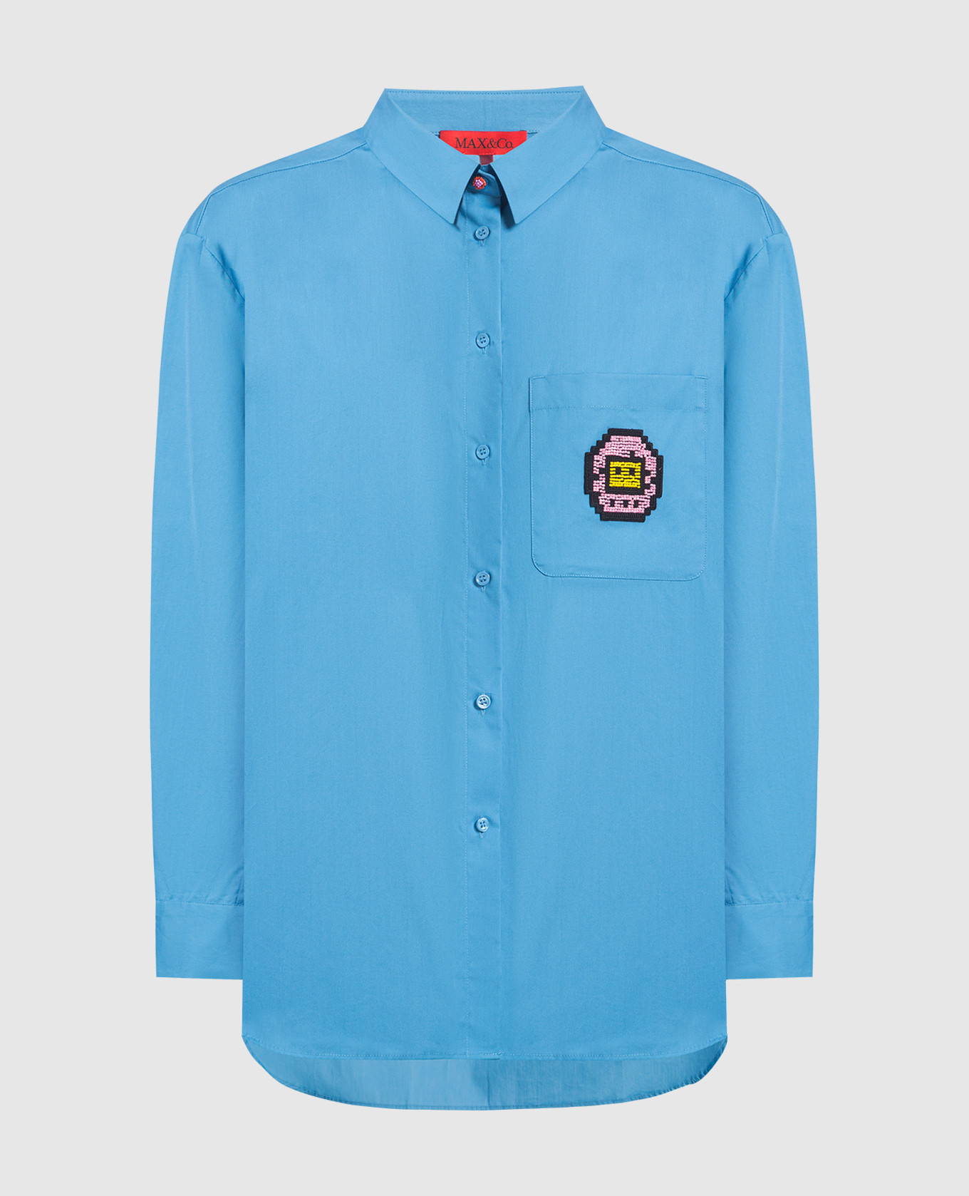 TAMASHIR blue shirt with Tamagotchi patch