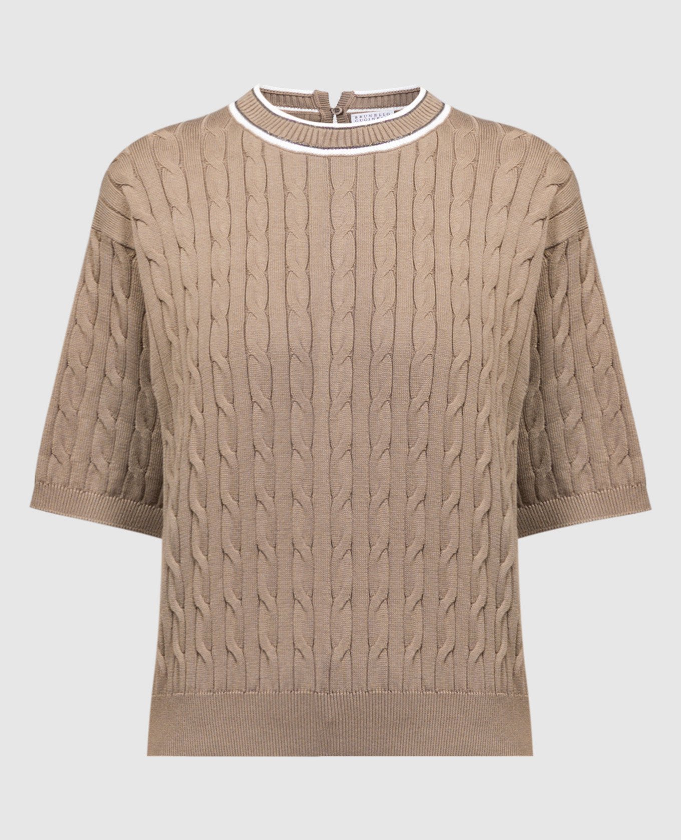 Beige jumper with a monil chain in a textured pattern