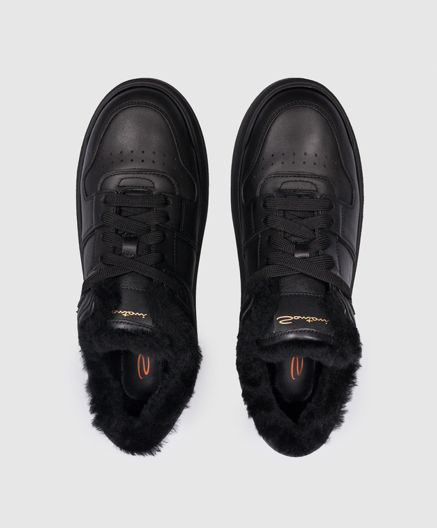 Santoni Black leather sneakers with fur WBSA61160NEOPXWL image 4