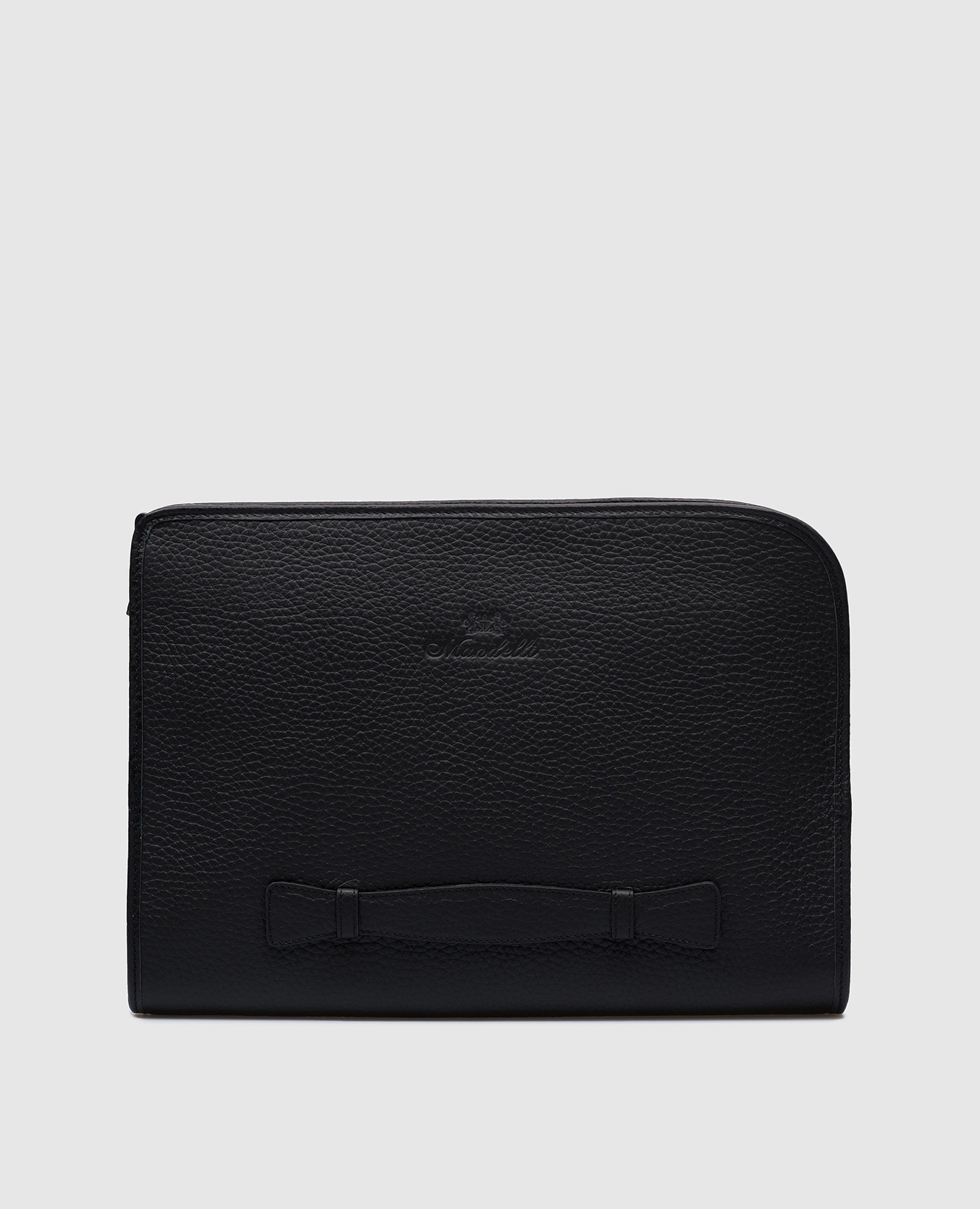 Black leather folder for documents with embossed logo