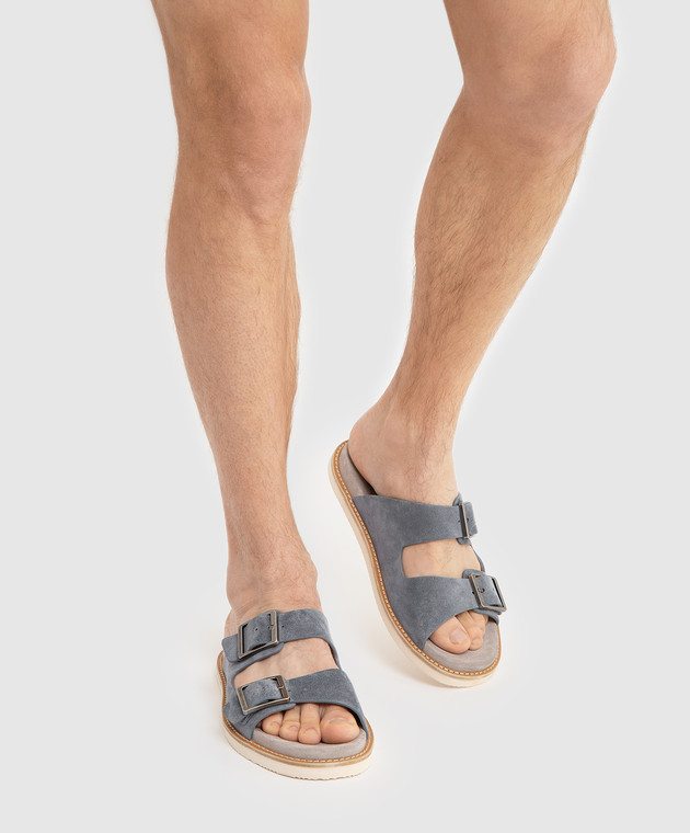 Brunello Cucinelli Синие замшевые шлепанцы MZUSILY235 изображение 2