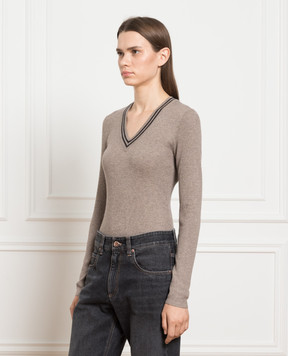 Brunello Cucinelli Коричневый пуловер в рубчик с люрексом M9A844502