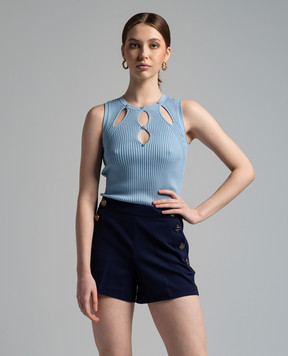 Twin Set Actitude Блакитний топ в рубчик з кристалами 241AP3053