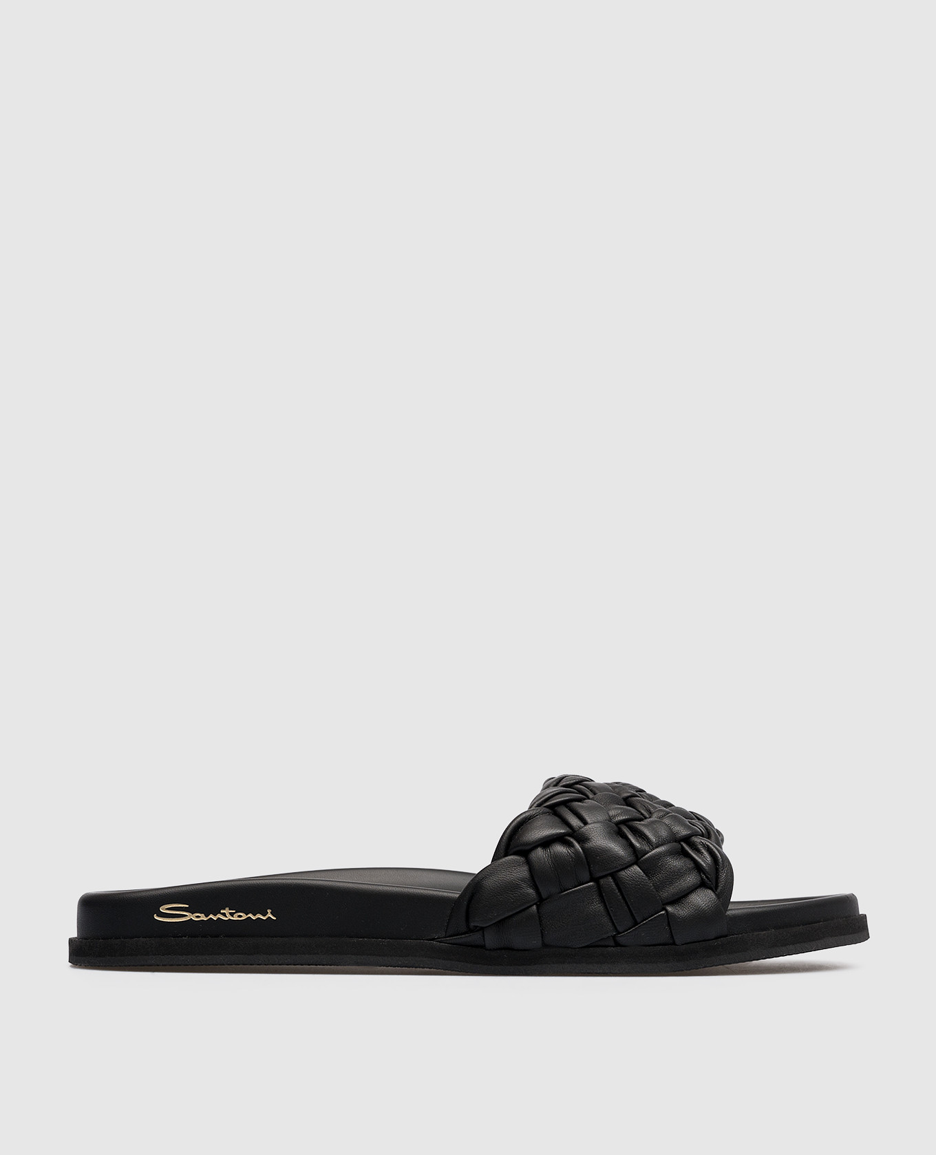 Black leather flip-flops with weaving