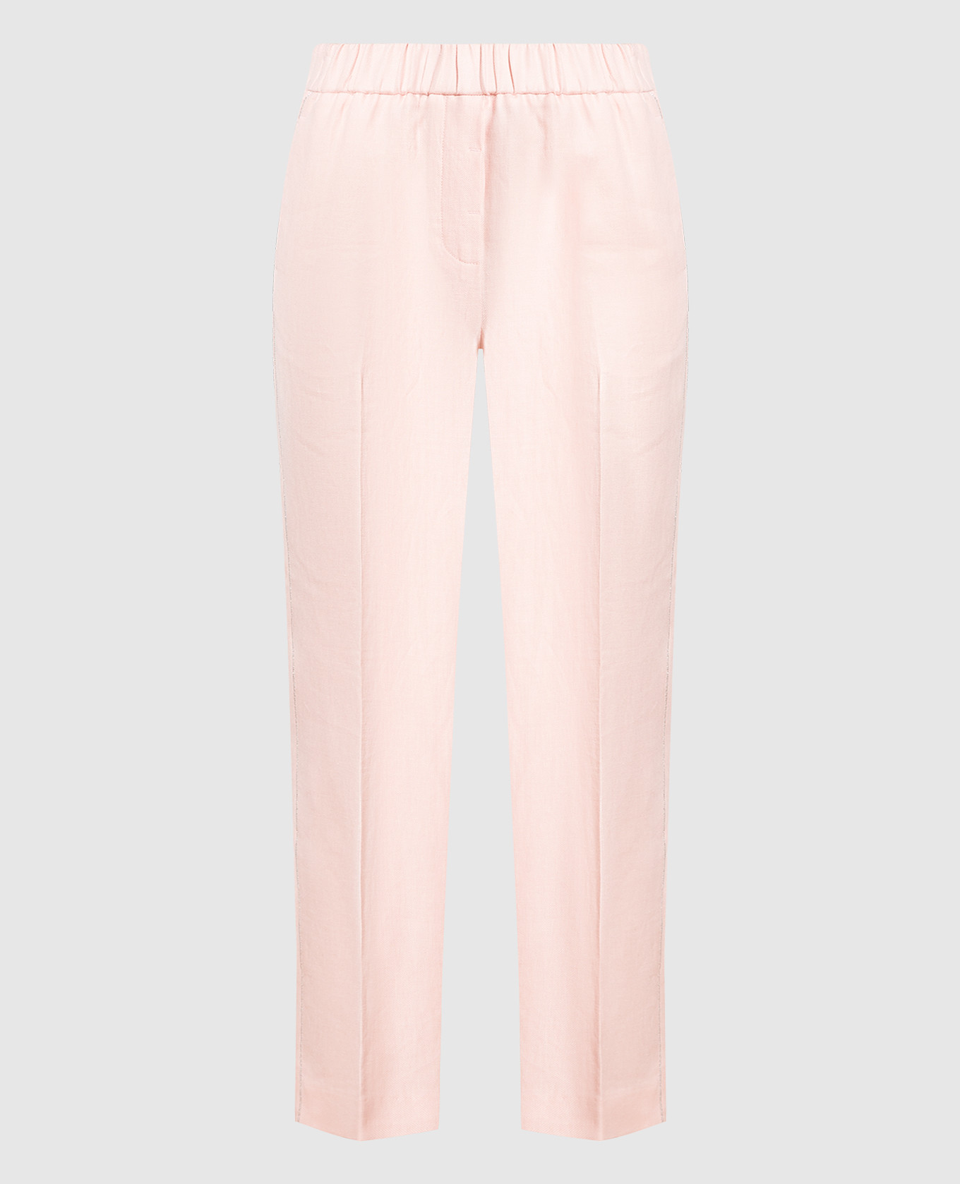 Różowe lniane spodnie z monilowym łańcuszkiem