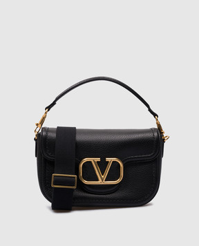 Valentino Чорна шкіряна сумка-месенджер Alltime з металевим логотипом VLogo Signature 4W2B0N20IMZ