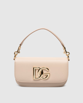 Dolce&Gabbana Бежева шкіряна сумка крос-боді з металевим логотипом BB7603AW576