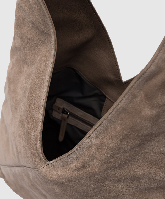 Brunello Cucinelli Темно-бежева замшева сумка-хобо з ланцюжком моніль MBDLD2428P зображення 4