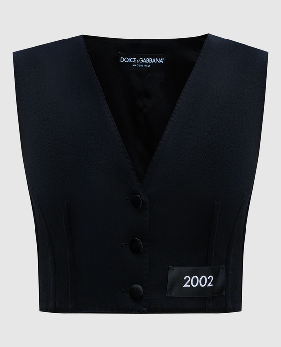 Black vest made of wool and silk with a patch