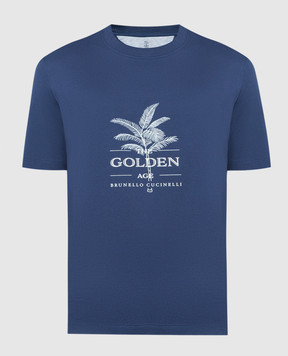 Brunello Cucinelli Голубая футболка с принтом логотипа M0B138482