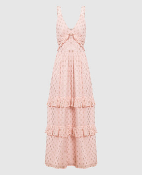 Twinset Розовое платье макси с отделкой филькупе 231TT2050