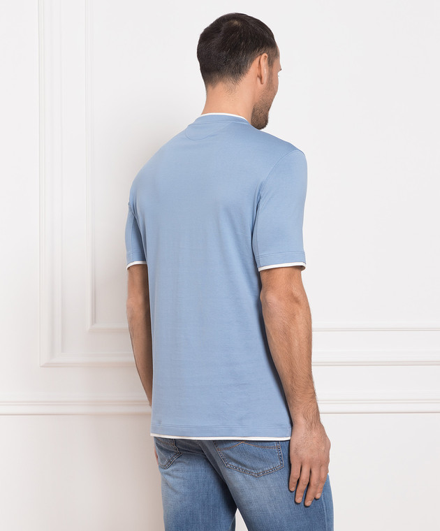 Brunello Cucinelli Блакитна футболка з ефектом накладання шарів M0T617427 зображення 4