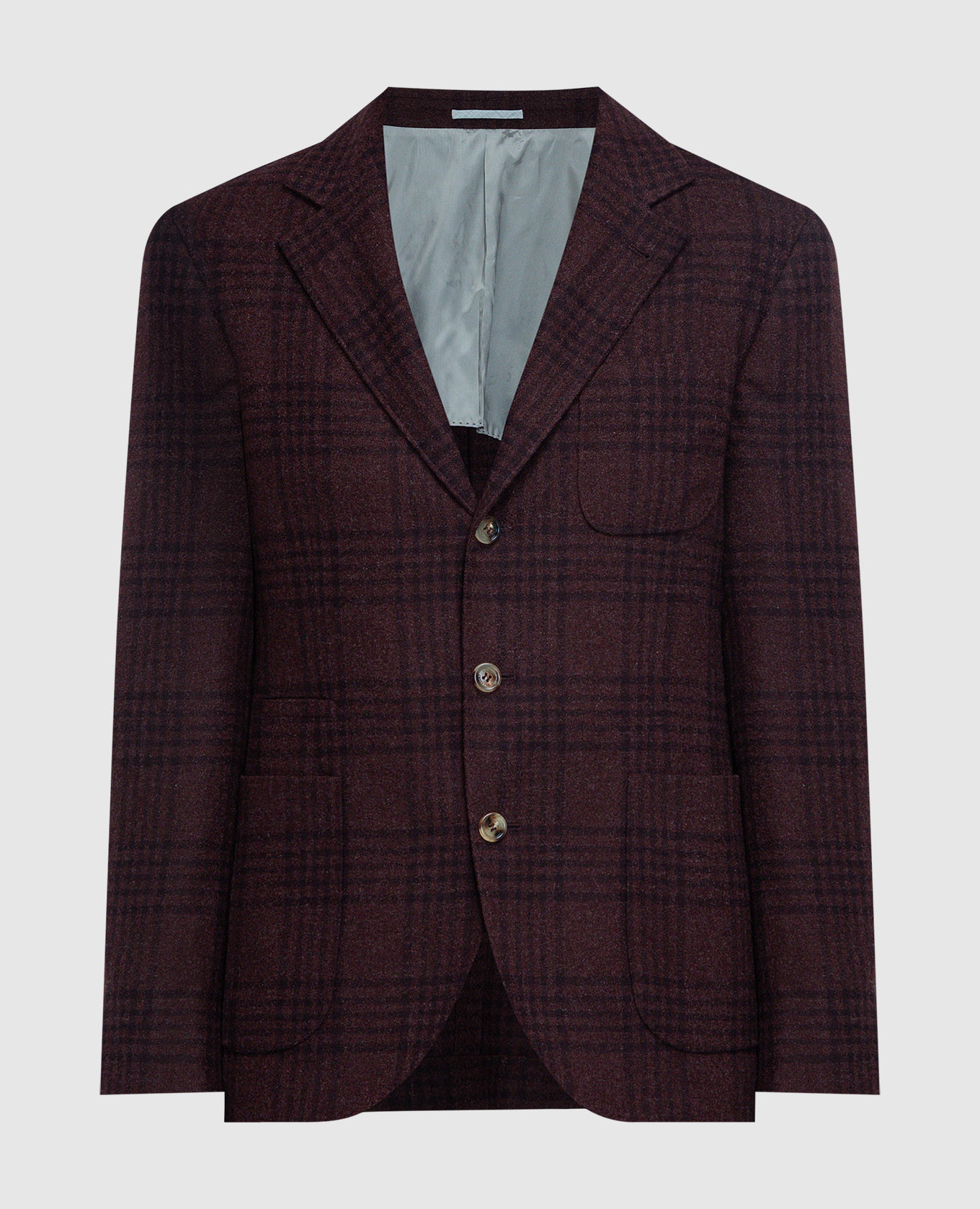 Burgundy check wool, silk and cashmere blazer