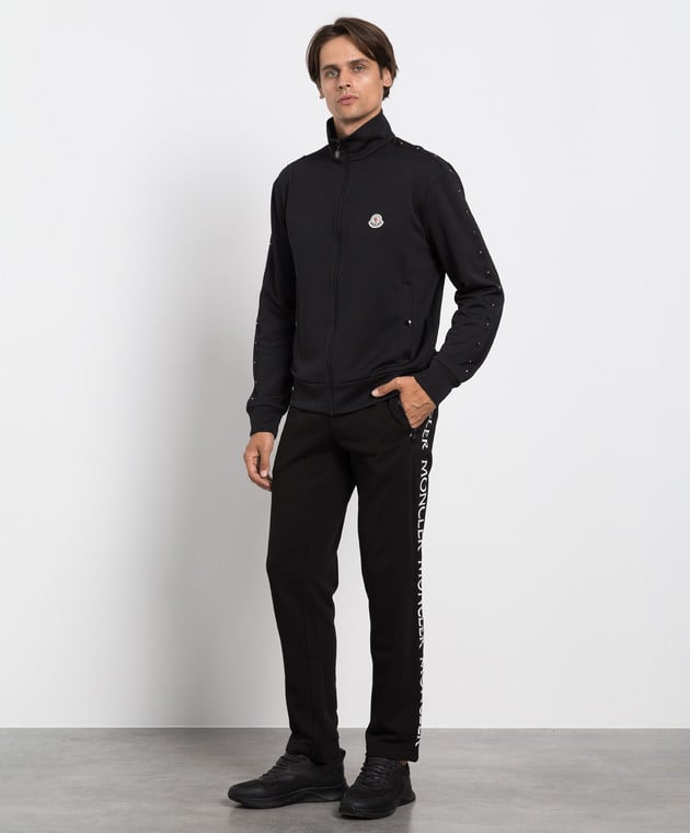 Moncler Чорні спортивні штани з контрастною вишивкою логотипу 8H00015V8183 зображення 2