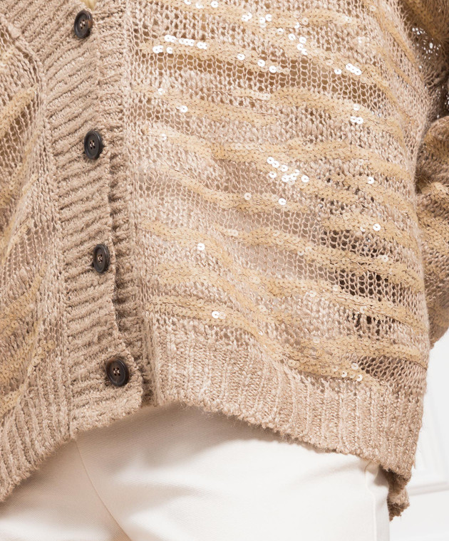 Brunello Cucinelli Бежевый кардиган с пайетками MCA386906 изображение 5