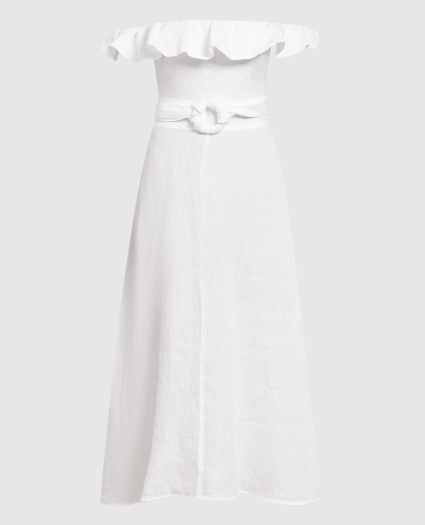 

Белое платье с открытыми плечами из льна, Белый, Повседневные платья