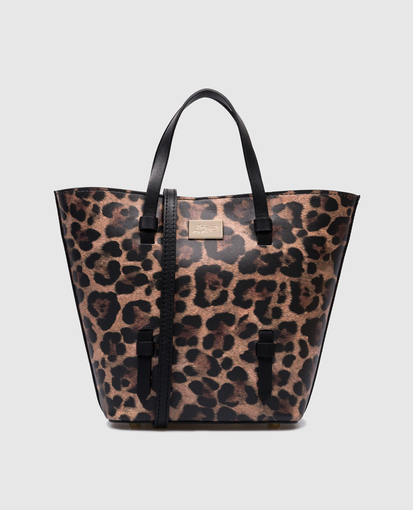 

Кожаная сумка-тоут в анималистичный принт., Коричневый, Сумки на плечо