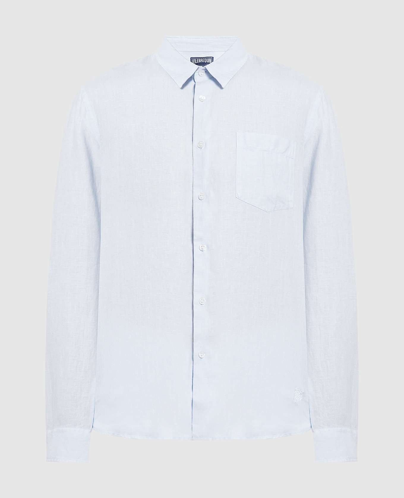 Caroubis blue linen shirt with logo embroidery