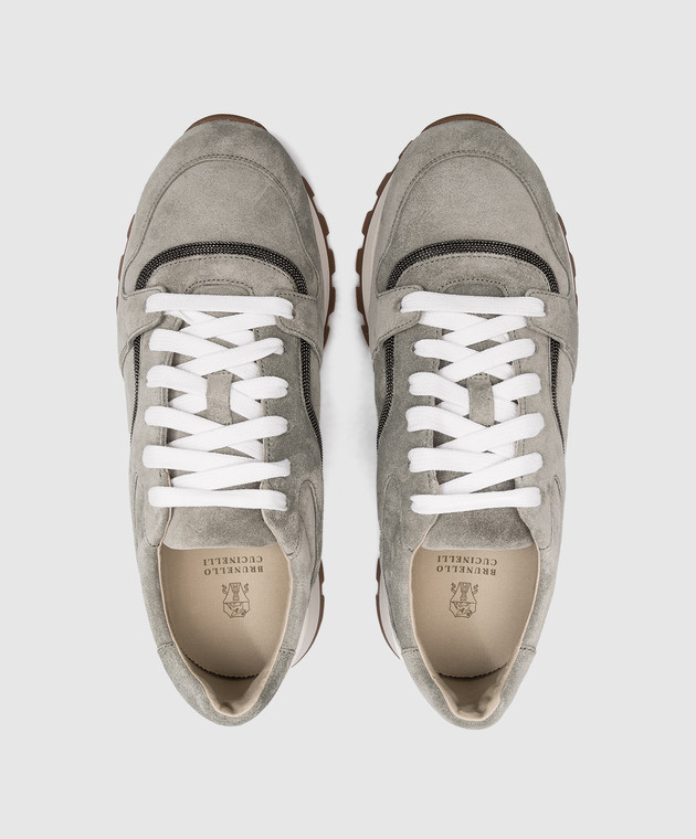 Brunello Cucinelli Gray suede sneakers with monil chain MZSFG2400 image 4