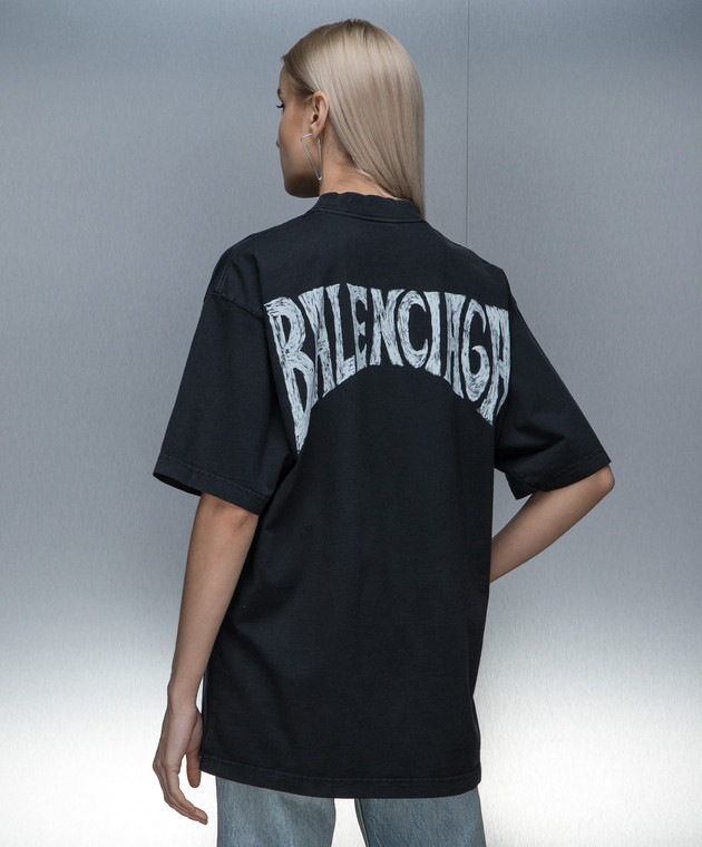 Balenciaga Черная футболка с принтом PARIS TROPICAL 764235TPVL9 изображение 4