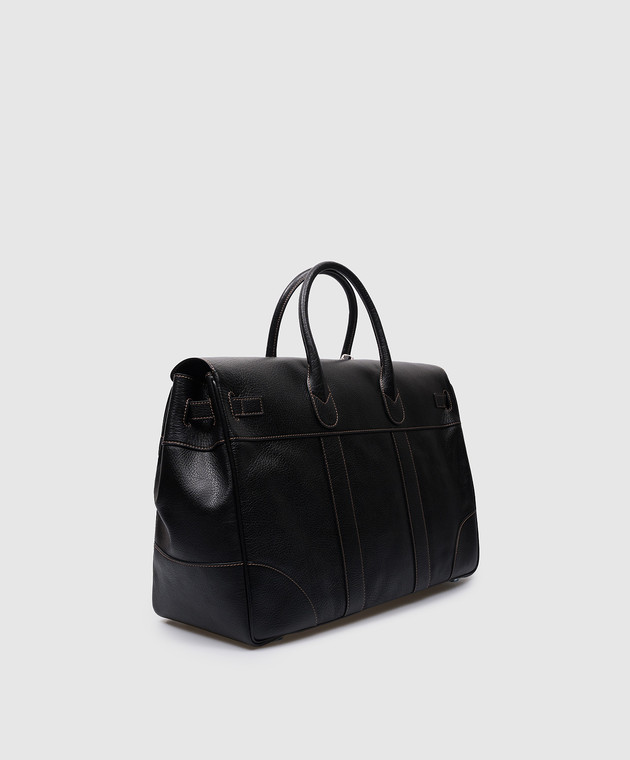 Brunello Cucinelli Черная кожаная дорожная сумка с логотипом MBZIU071 изображение 3