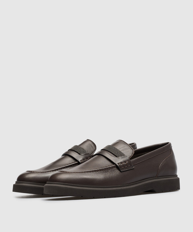 Brunello Cucinelli Brown leather loafers with monil chain MZNAG2370P image 2